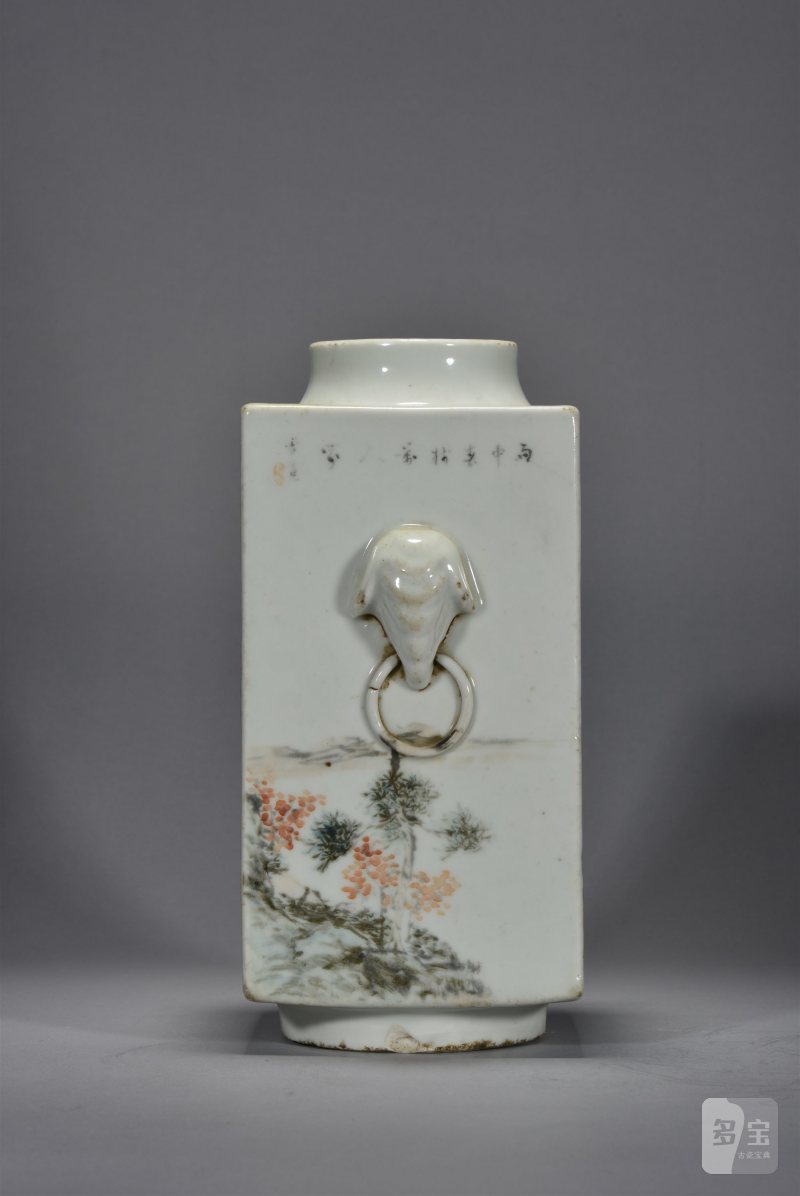 清光绪 胡孔规山水花鸟琮式瓶 - 图9